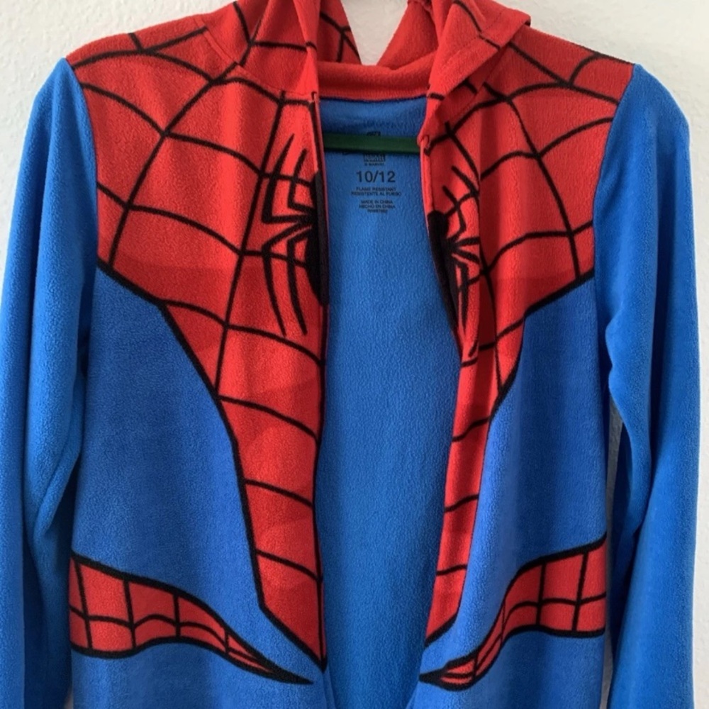 Marvel Spider-Man Superhero Kids Hooded Union Suit Fleece Costume Pajamas 10/12 - Picture 14 of 16